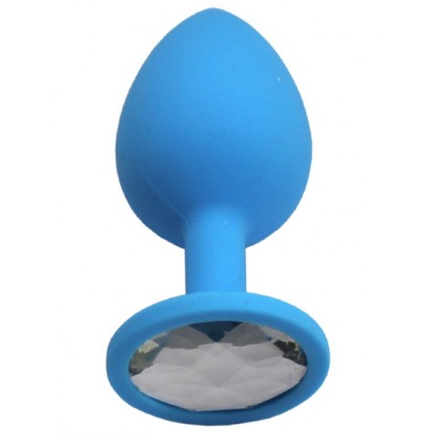 Голубая анальная пробка с прозрачным кристаллом - 8,4 см.