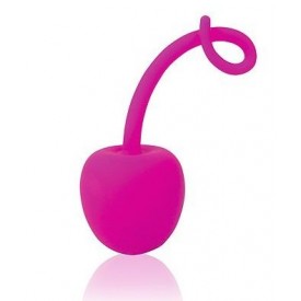 Розовый силиконовый вагинальный шарик-вишенка с хвостиком
